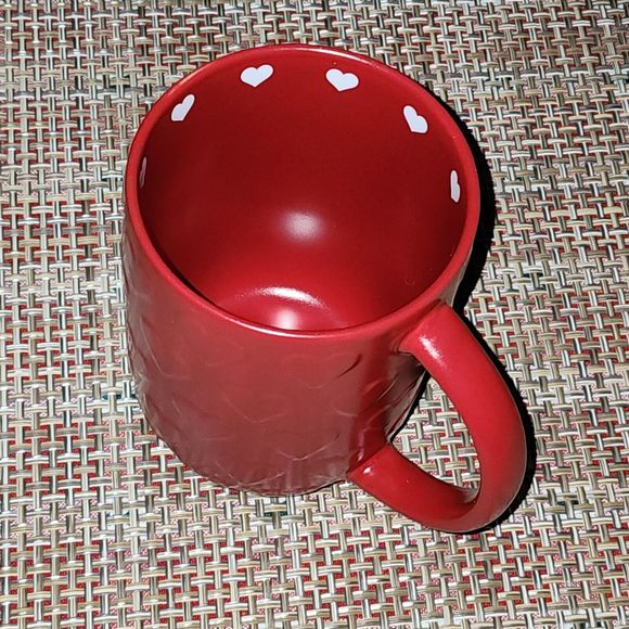 MRK Red Ceramic Coffee Mug Embossed Hearts Christmas Holiday Valentines Day‎ - Picture 3 of 8